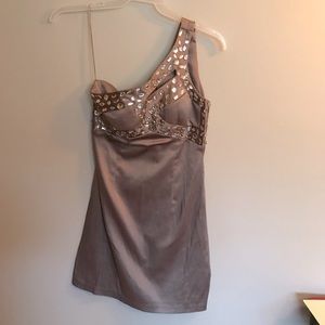 Purple satin rhinestone dress